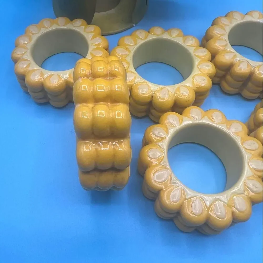Corn Napkin Rings & Toothpick Holder Ceramic & Metal  Husk Caddy, 8 Pc